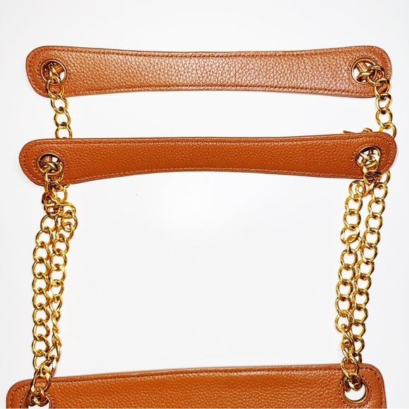 TORY BURCH Britten Flap Tan Leather Shoulder Bag Purse - Picture 3 of 13